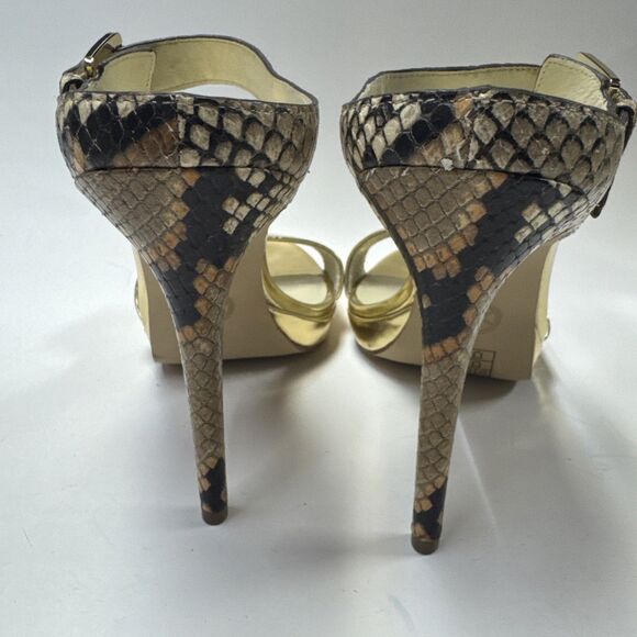 Michael Kors Odessa Snake Embossed Leather Platform Heel Size 8.5 Gold - Picture 4 of 8